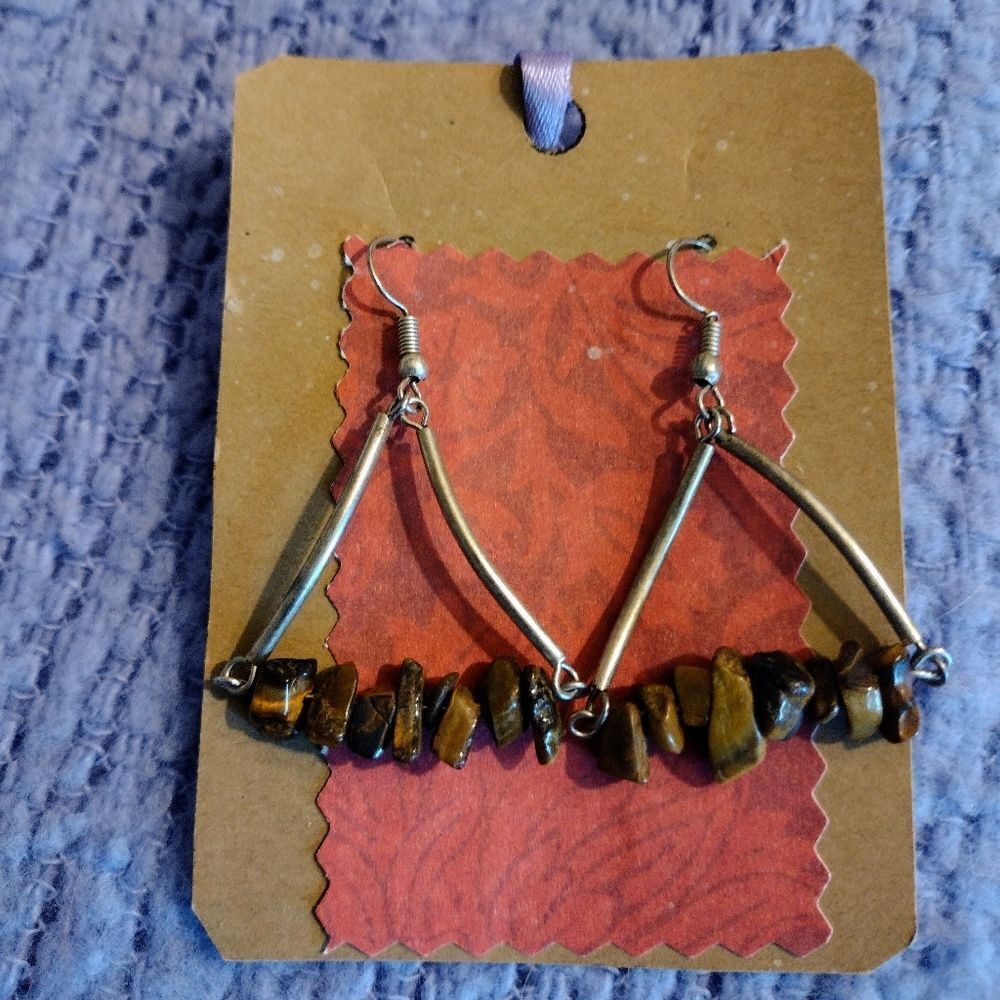Brown silver triangle gift earrings jewelry crystal Christmas wedding bridesmaid